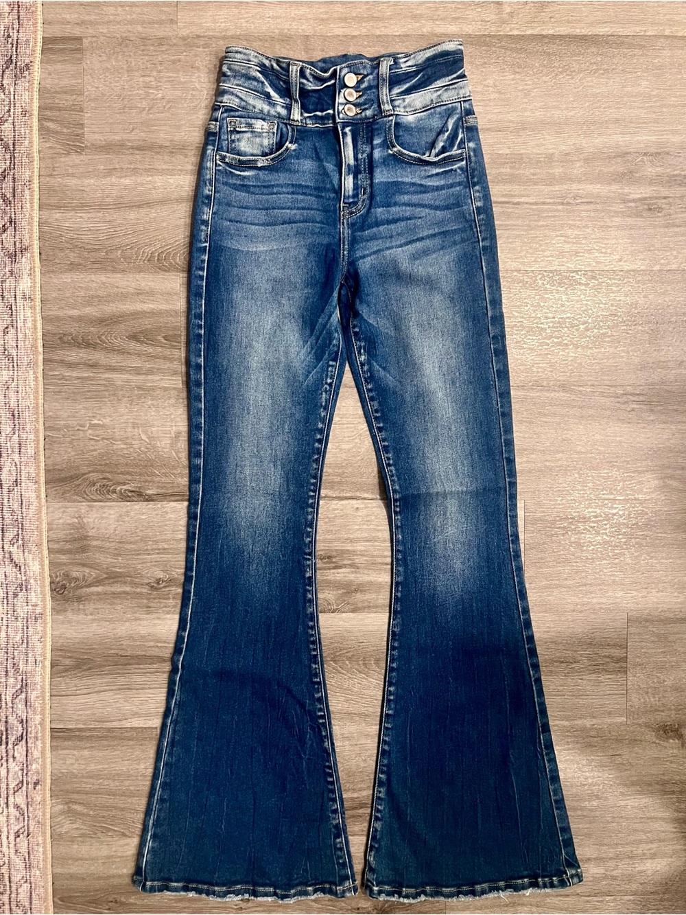 KanCan Triple-Button Dark Blue Flare Jeans